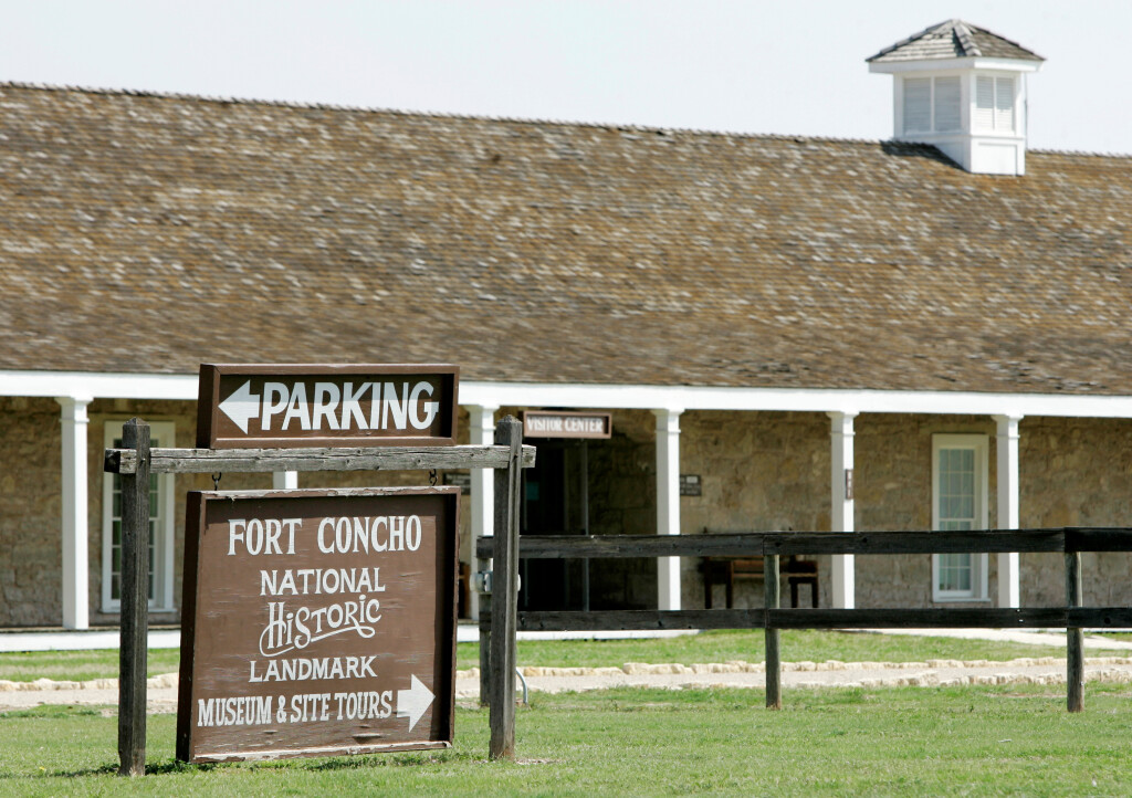 A sign is seen at by the front of Fort Concho National Historic Landmark. (AP Photo/Tony Gutierrez)